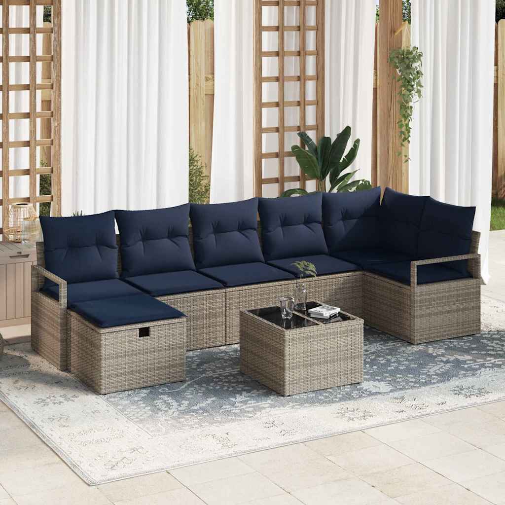 Bankstel 8 st 7-Aantal zitplaatsen Grijs en Marineblauw