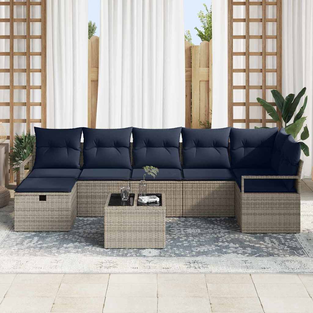 Bankstel 8 st 7-Aantal zitplaatsen Grijs en Marineblauw