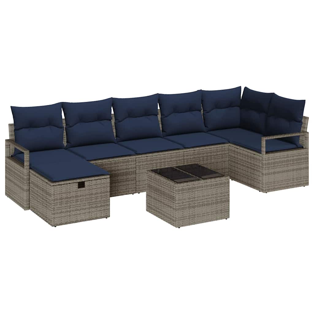 Bankstel 8 st 7-Aantal zitplaatsen Grijs en Marineblauw