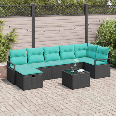 Bankstel 8 st 7-Aantal zitplaatsen Zwart en Turquoise