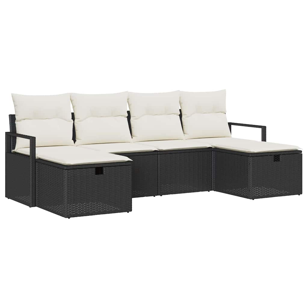 Bankstel 6 st 6-Aantal zitplaatsen Zwart en Crème poly rattan