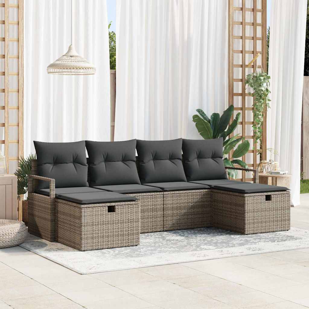 Bankstel met kussen met opslag 6 pcs Grijs poly rattan