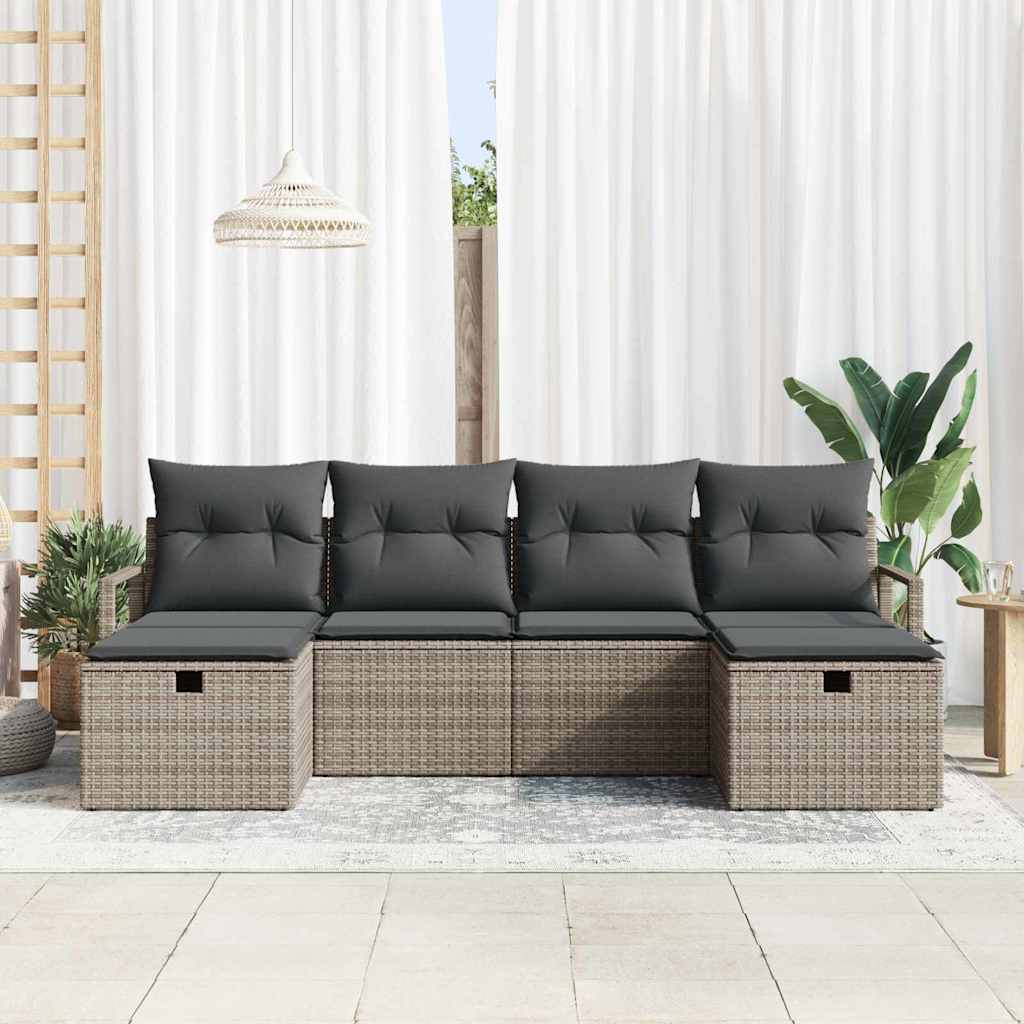 Bankstel met kussen met opslag 6 pcs Grijs poly rattan