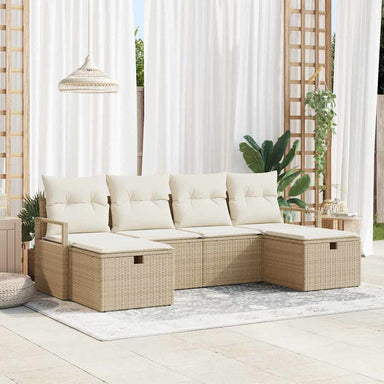 Bankstel 6 st 6-Aantal zitplaatsen Beige en Crème poly rattan