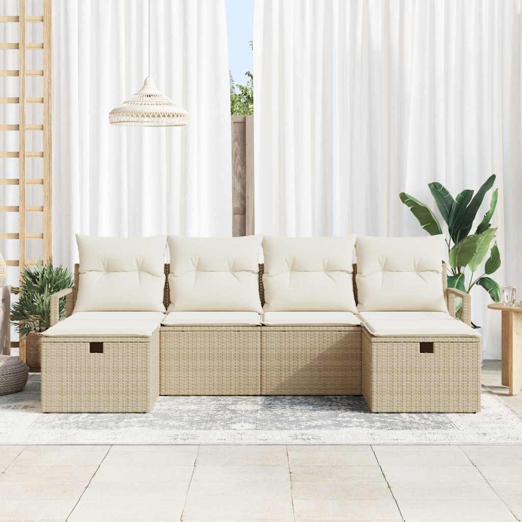 Bankstel 6 st 6-Aantal zitplaatsen Beige en Crème poly rattan