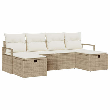 Bankstel 6 st 6-Aantal zitplaatsen Beige en Crème poly rattan