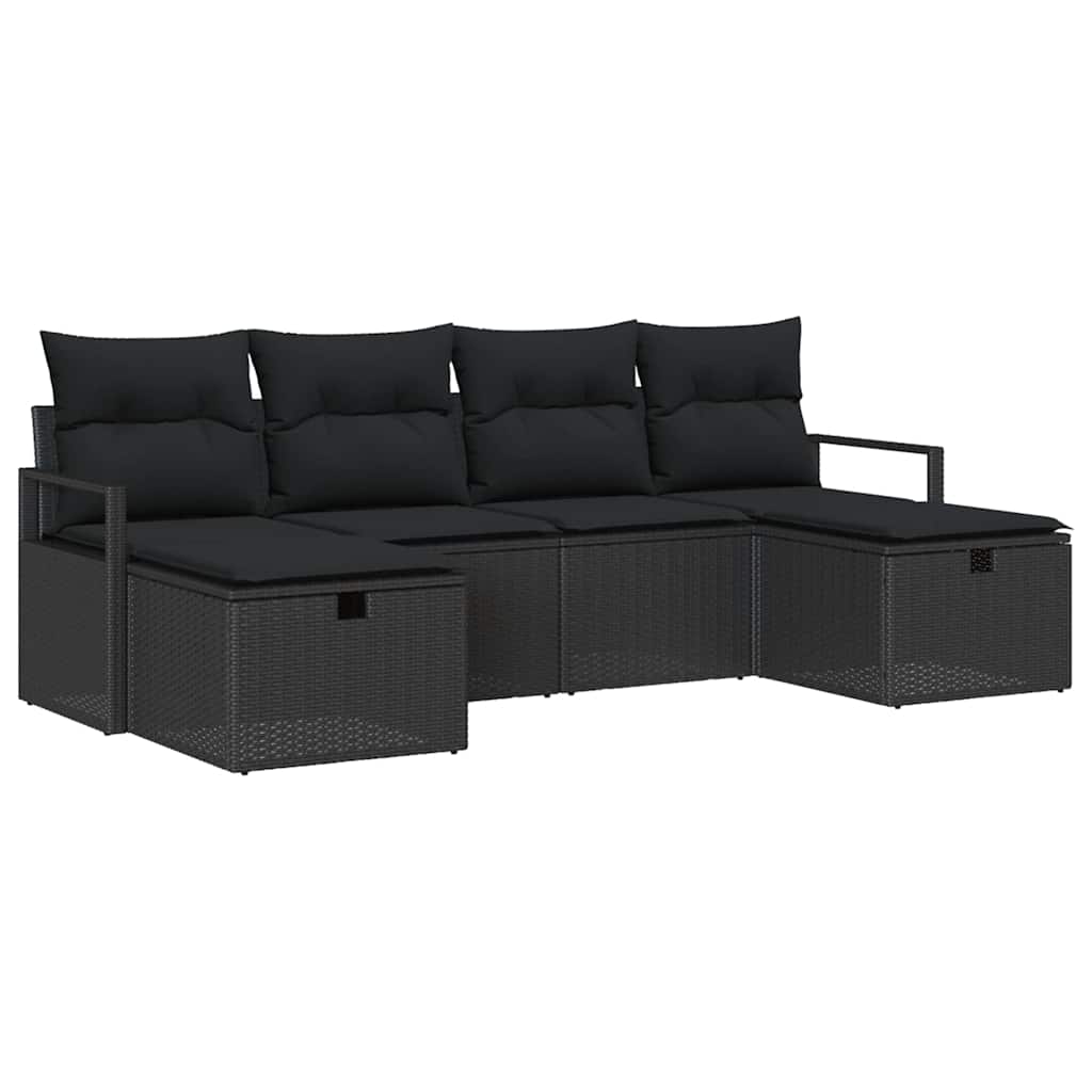 Bankstel 6 st 6-Aantal zitplaatsen Zwart poly rattan