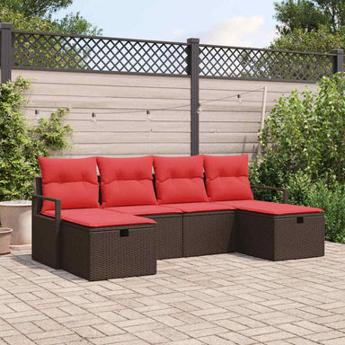 Bankstel 6 st 6-Aantal zitplaatsen Bruin en Rood poly rattan