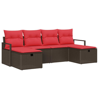 Bankstel 6 st 6-Aantal zitplaatsen Bruin en Rood poly rattan