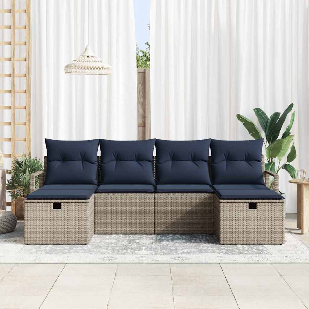 Bankstel 6 st 6-Aantal zitplaatsen Grijs en Marineblauw