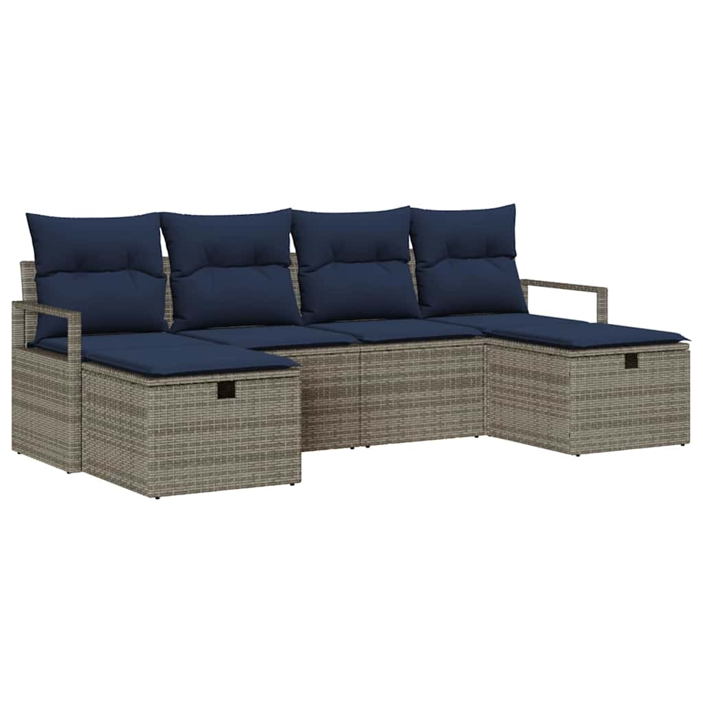Bankstel 6 st 6-Aantal zitplaatsen Grijs en Marineblauw