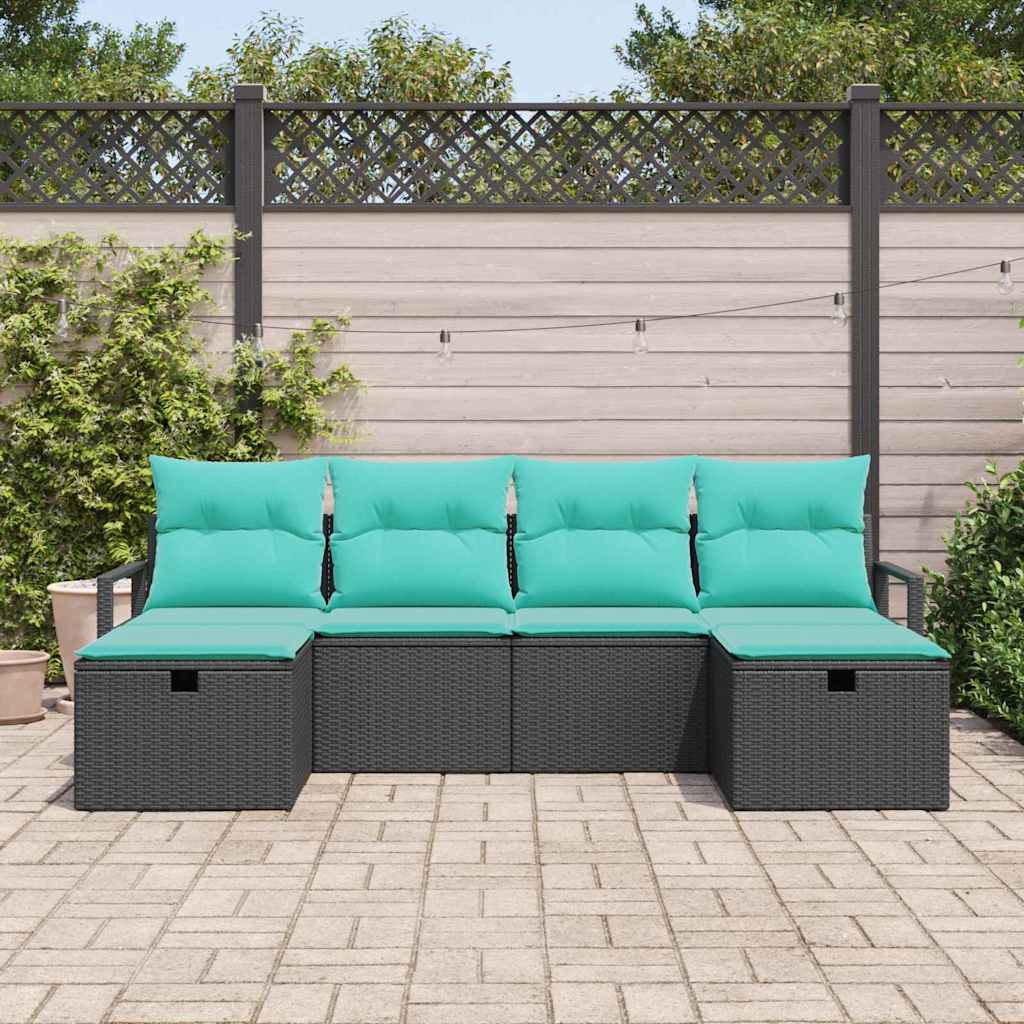 Bankstel 6 st 6-Aantal zitplaatsen Zwart en Turquoise