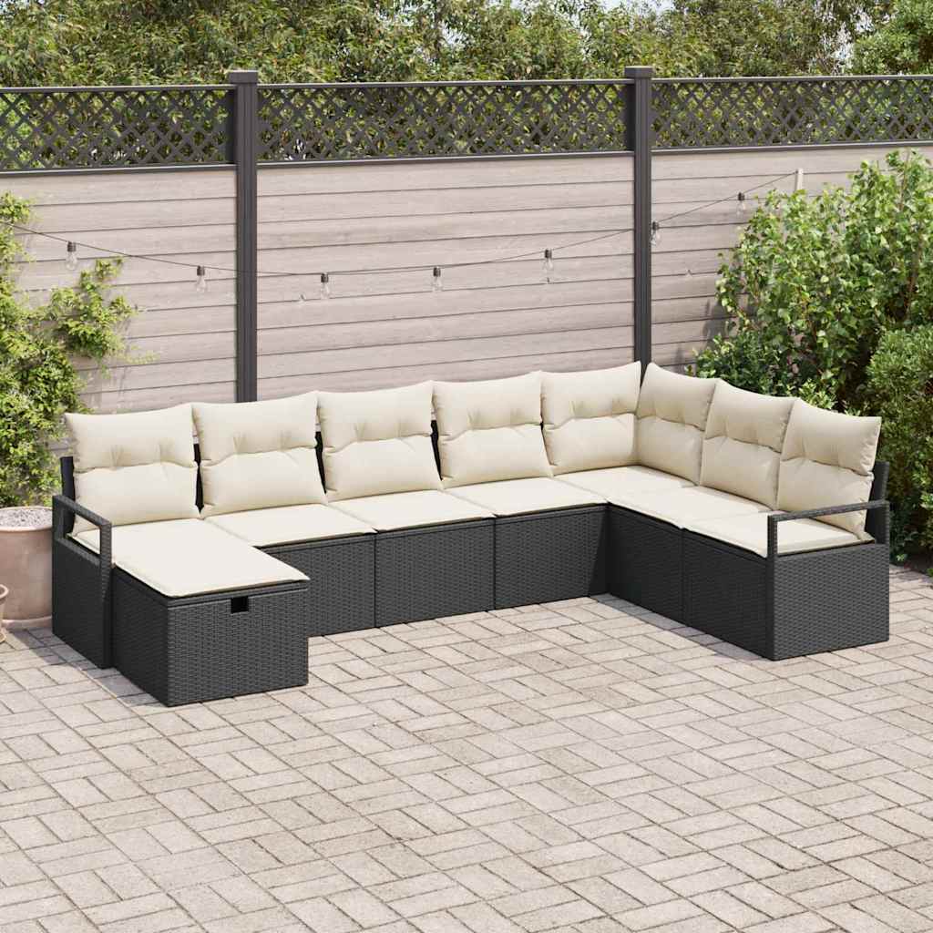Bankstel met kussen met opslag 8 pcs Zwart en Crème poly rattan