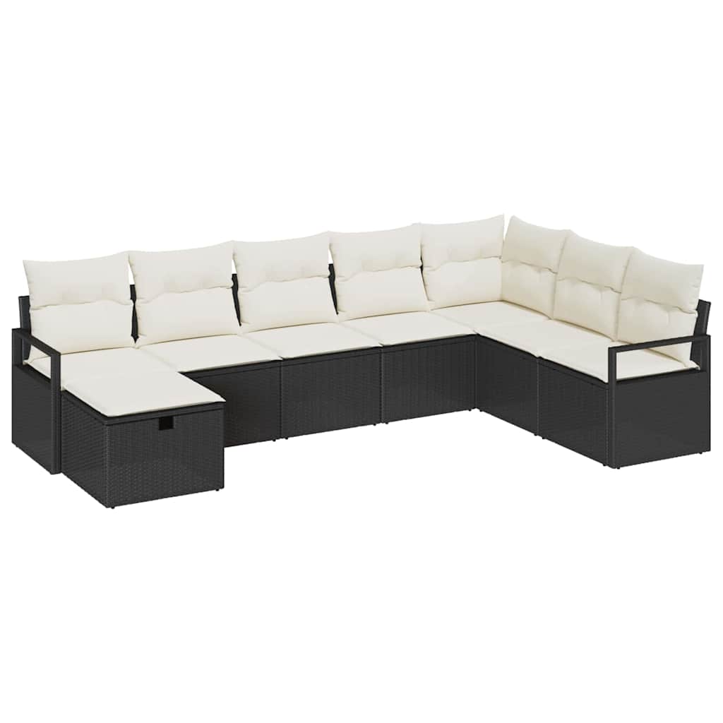 Bankstel met kussen met opslag 8 pcs Zwart en Crème poly rattan