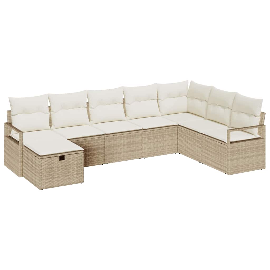 Bankstel met kussen met opslag Beige en Crème poly rattan