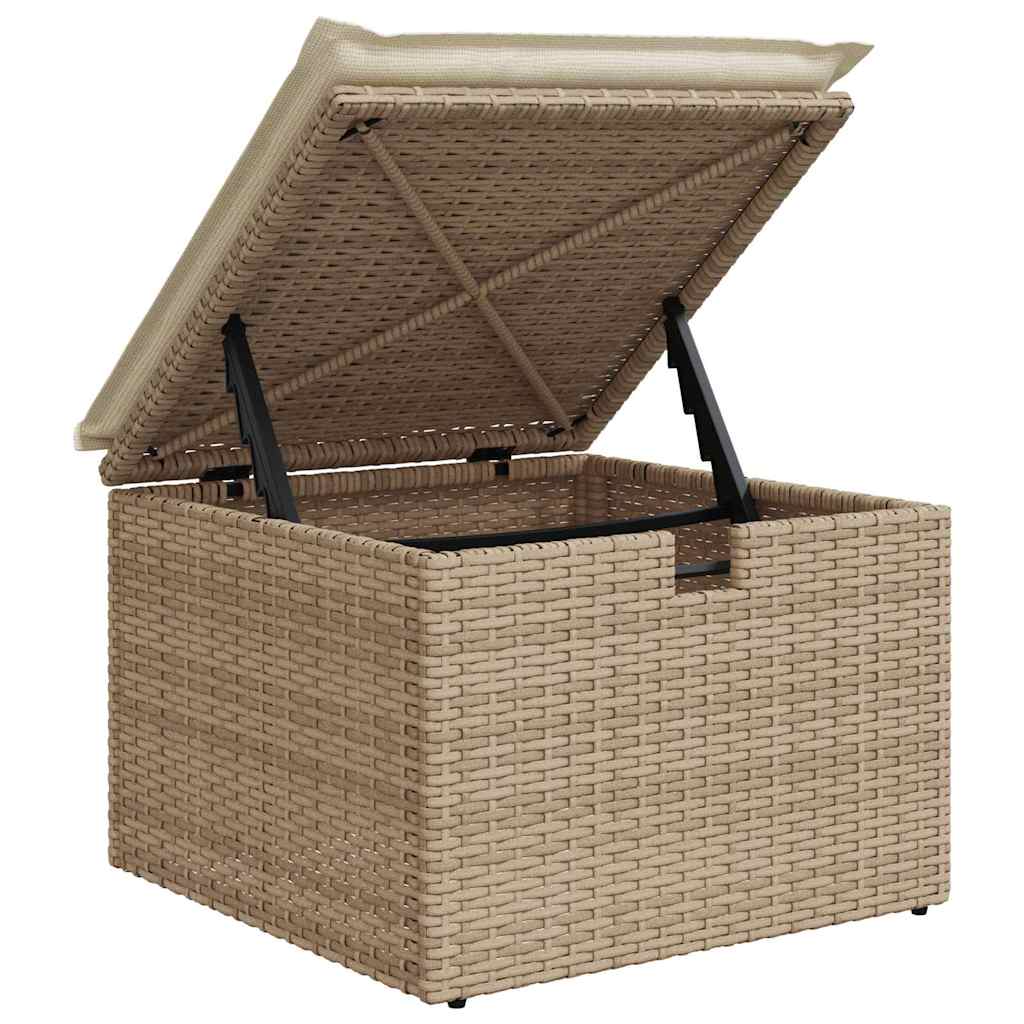 Bankstel met kussen met opslag Beige en Crème poly rattan