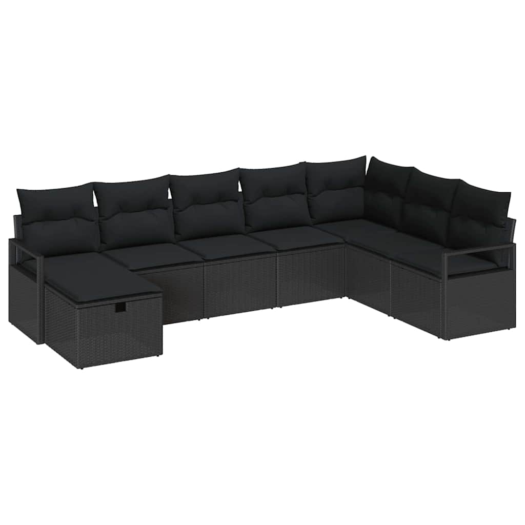 Bankstel 8 st 8-Aantal zitplaatsen Zwart poly rattan