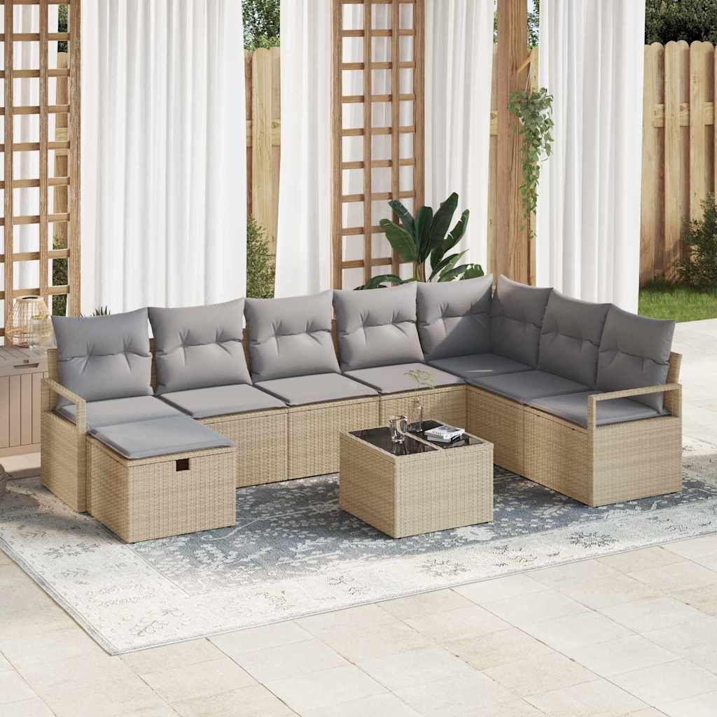Bankstel met kussen met opslag Beige en Licht Grijs poly rattan