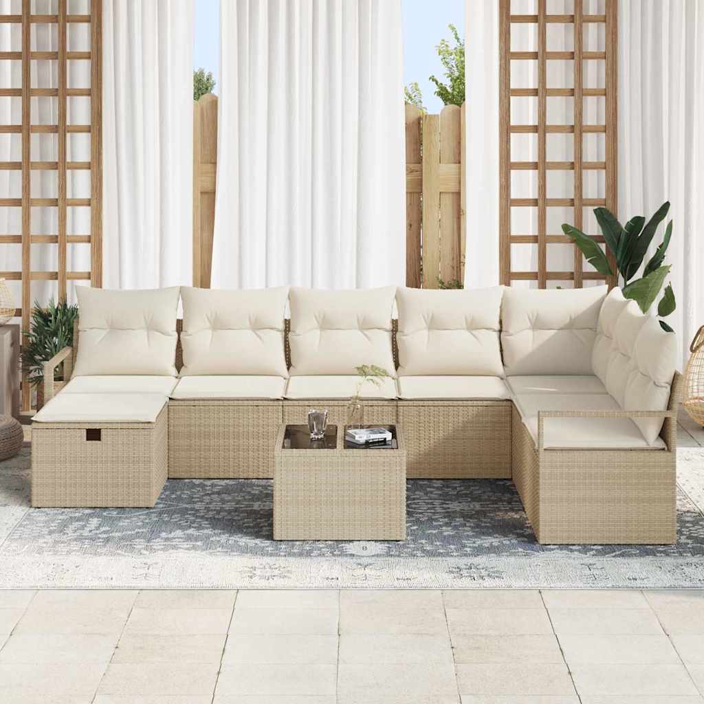 Bankstel 9 st 8-Aantal zitplaatsen Beige en Crème poly rattan