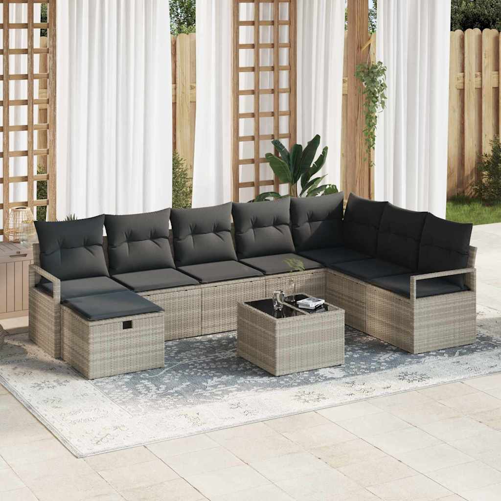 Bankstel 9 st 8-Aantal zitplaatsen Lichtgrijs poly rattan