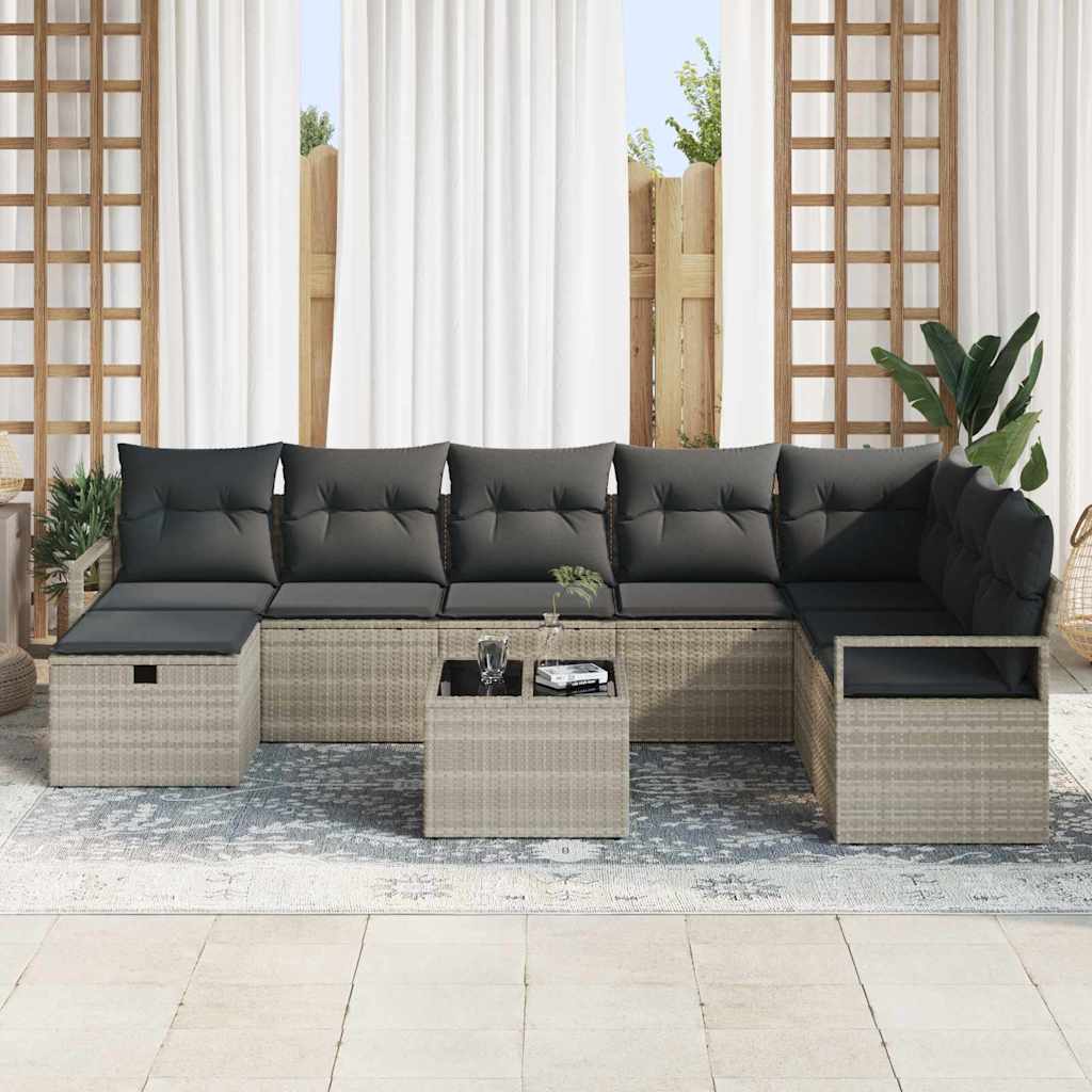 Bankstel 9 st 8-Aantal zitplaatsen Lichtgrijs poly rattan