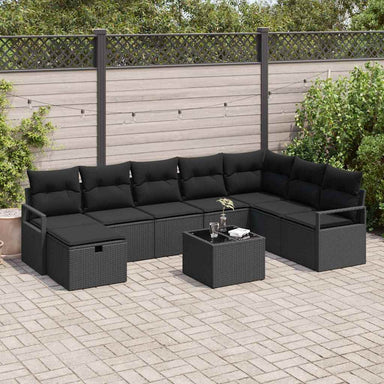 Bankstel 9 st 8-Aantal zitplaatsen Zwart poly rattan