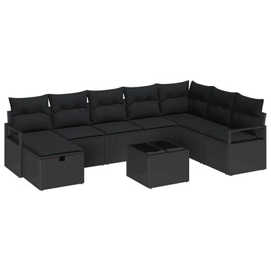 Bankstel 9 st 8-Aantal zitplaatsen Zwart poly rattan
