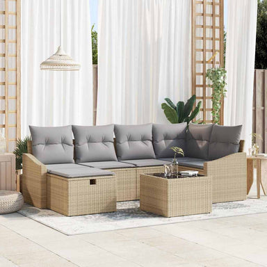 Bankstel met kussen 7 pcs poly rattan
