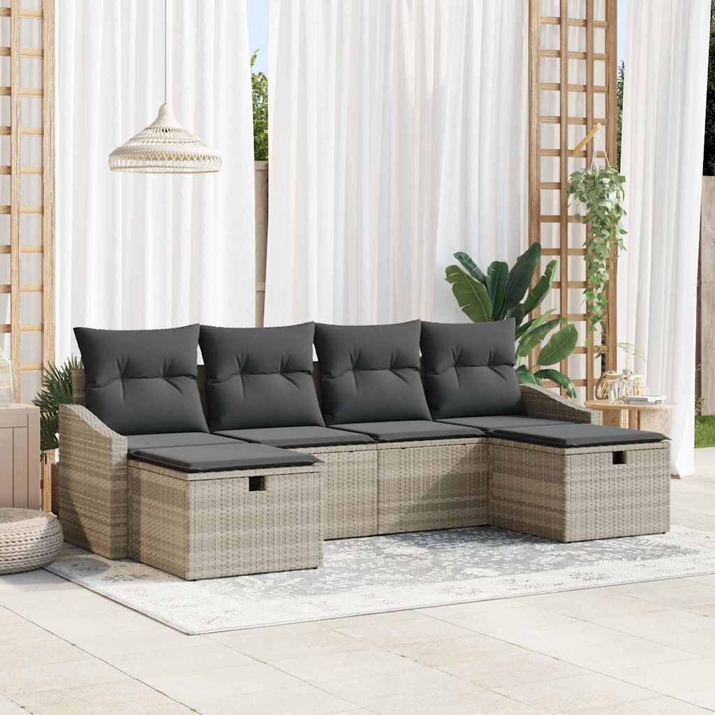 Bankstel met kussen 6 pcs poly rattan