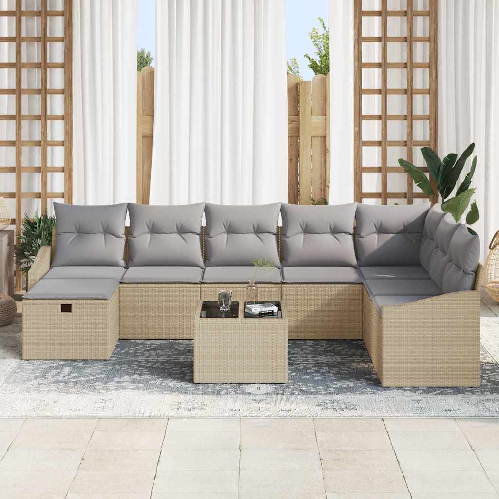 Bankstel met kussen 8 pcs poly rattan
