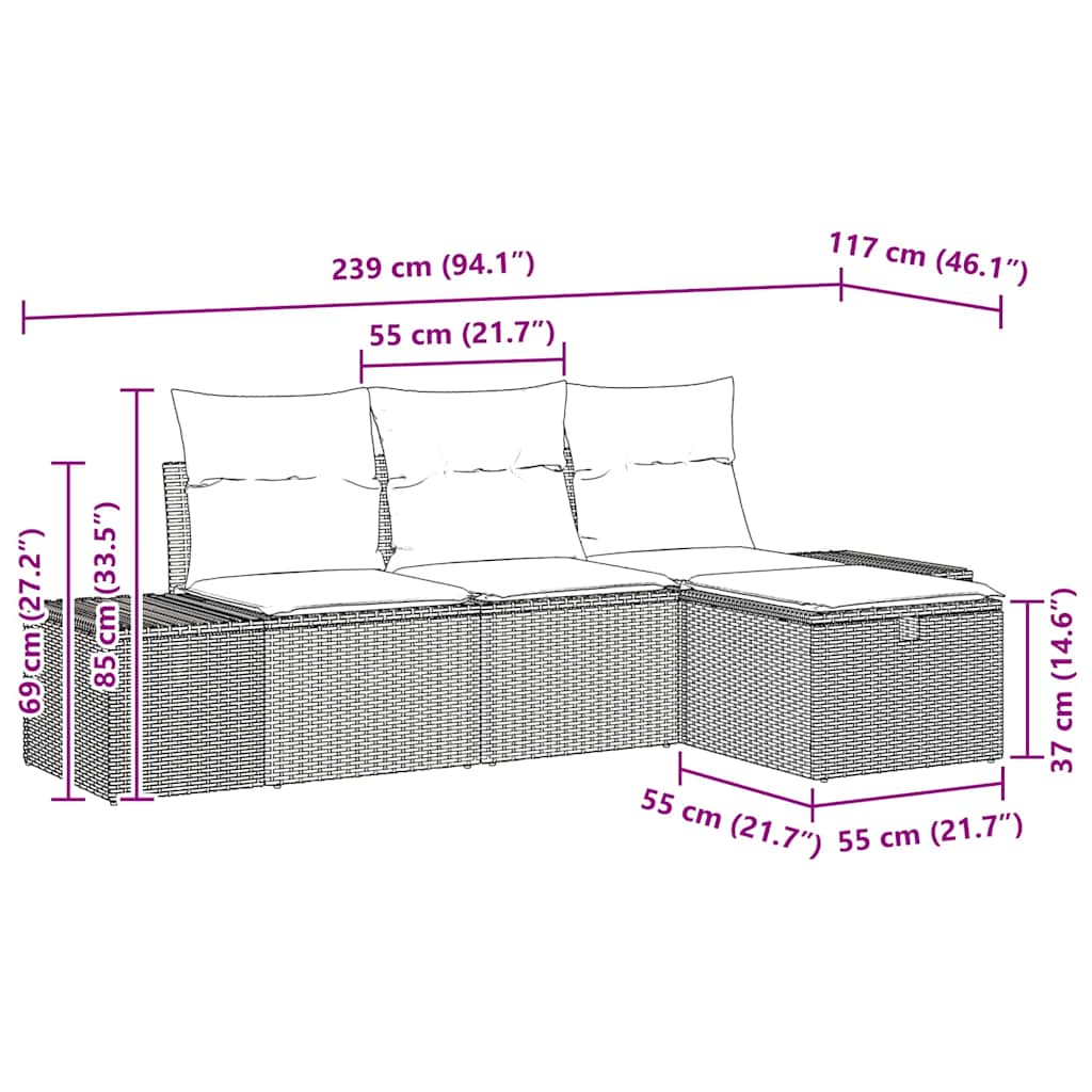 Bankstel met kussen 4 pcs poly rattan
