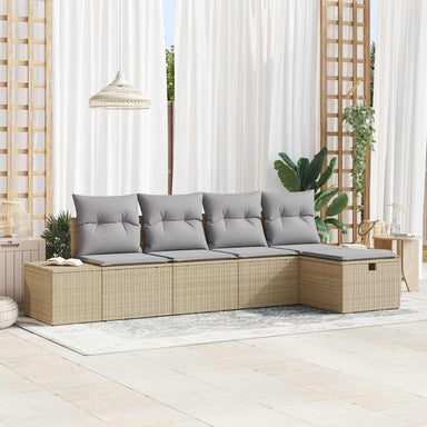 Bankstel met kussen 5 pcs poly rattan