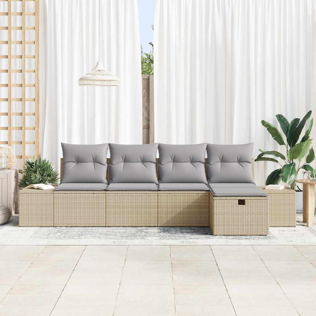 Bankstel met kussen 5 pcs poly rattan