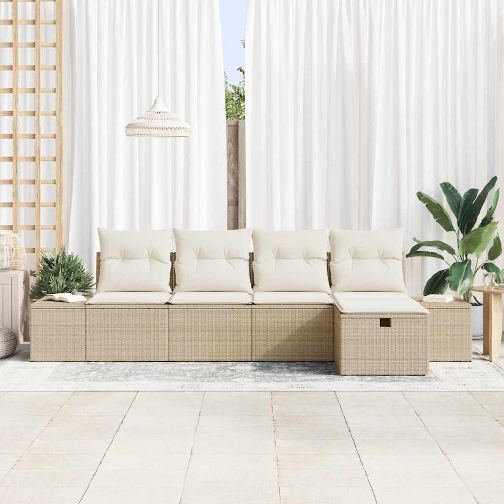 Bankstel met kussen 5 pcs poly rattan