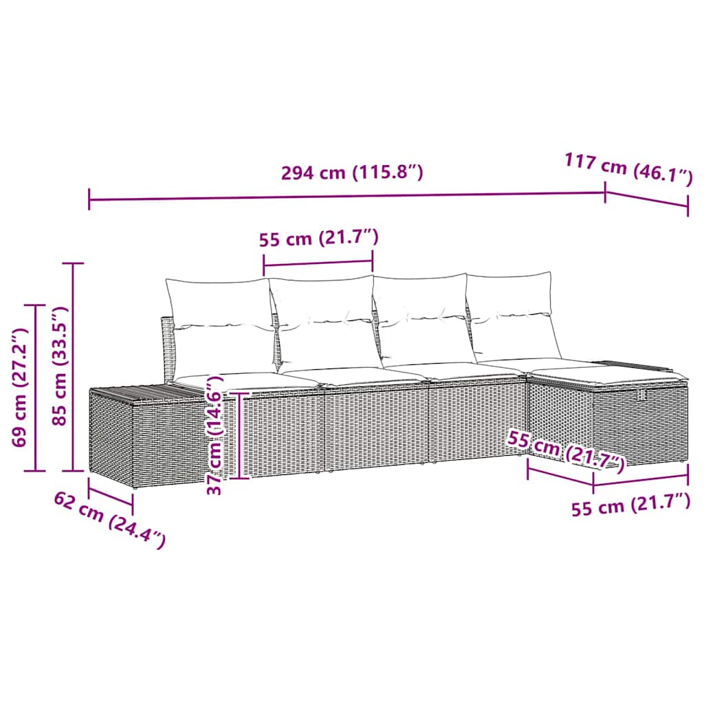 Bankstel 6 st poly rattan