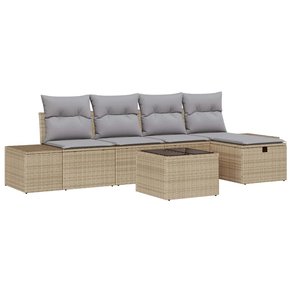 Bankstel met kussen 5 pcs poly rattan