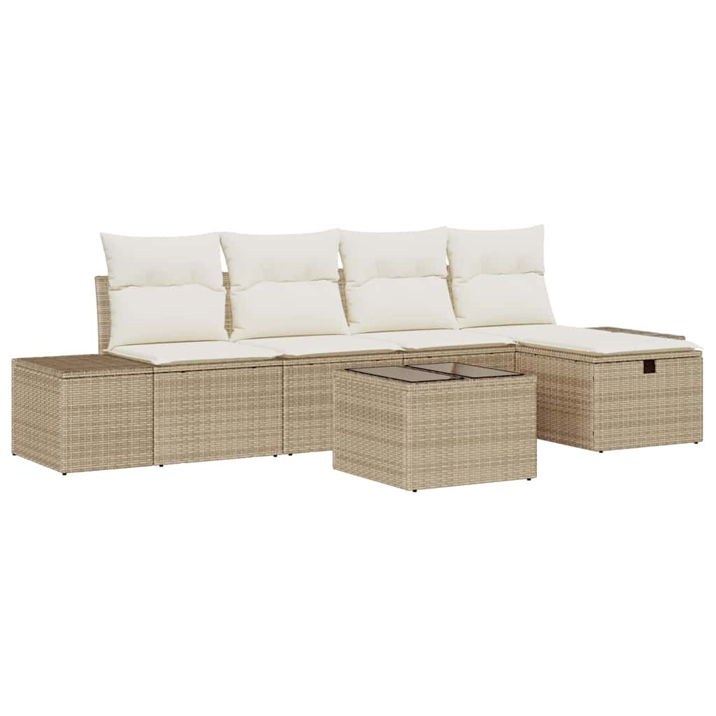 Bankstel met kussen 6 pcs poly rattan