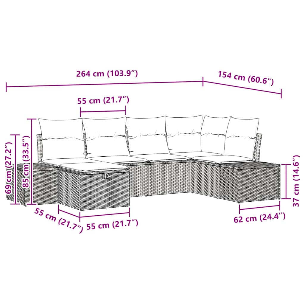 Bankstel 7 st poly rattan