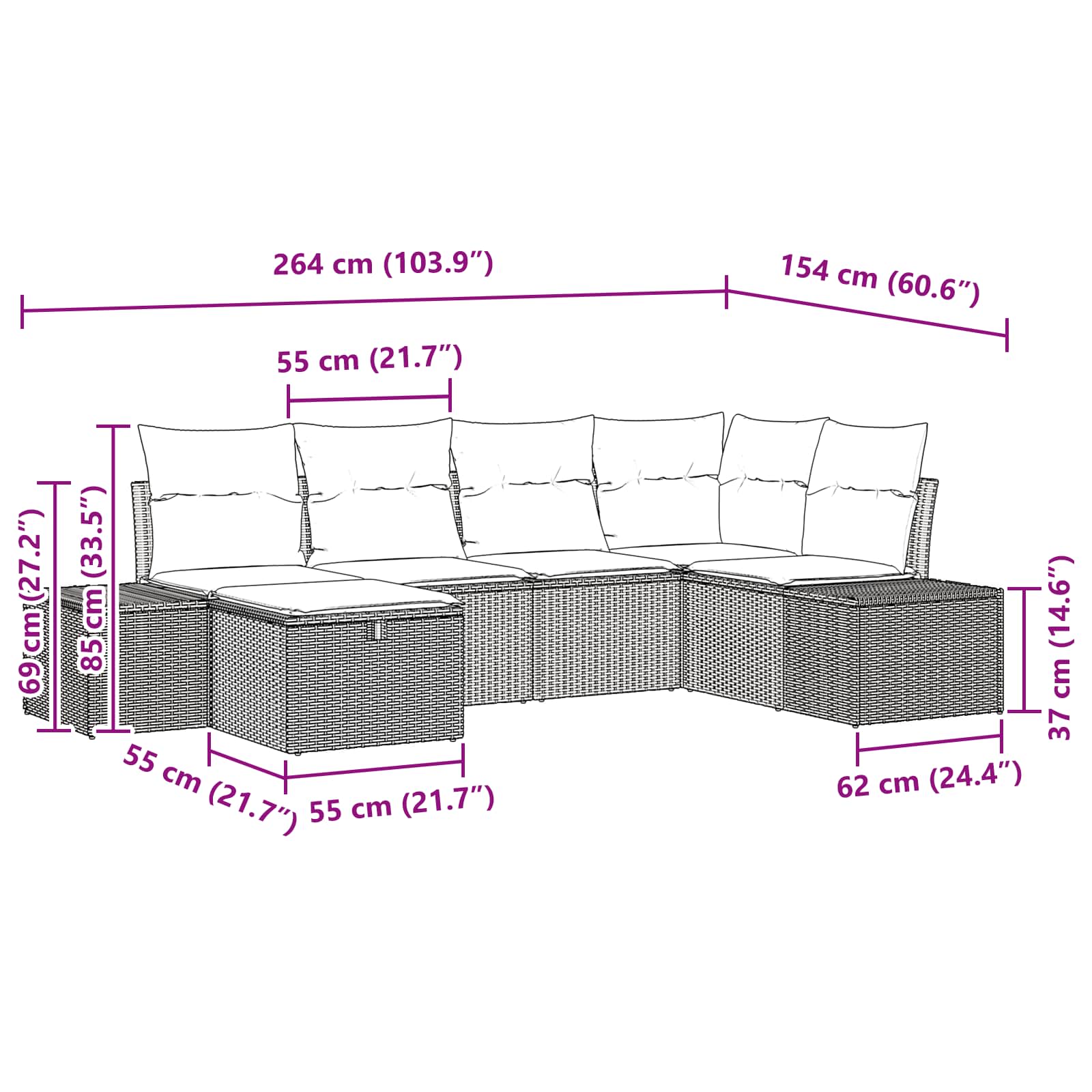 Bankstel 7 st poly rattan