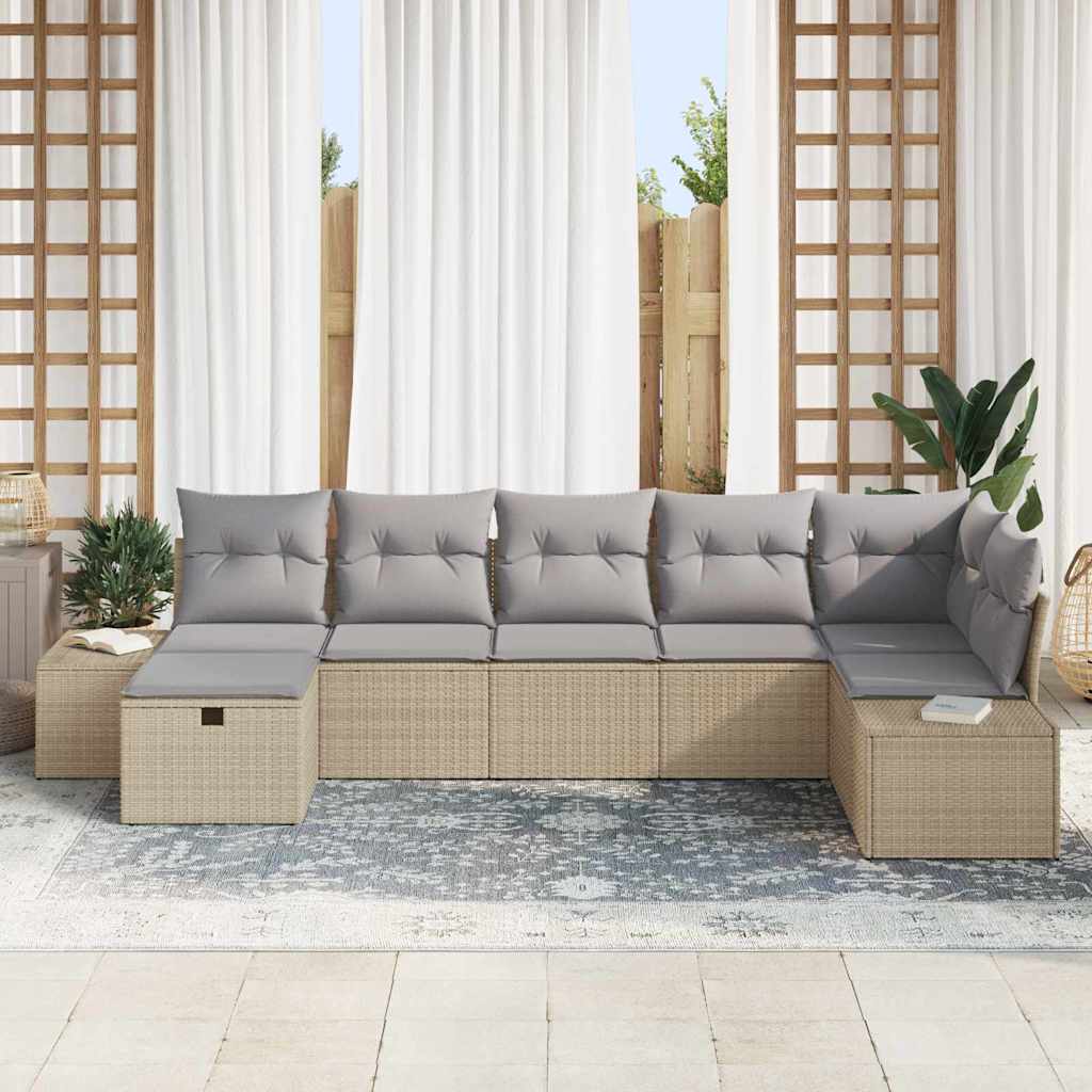 Bankstel met kussen 7 pcs poly rattan