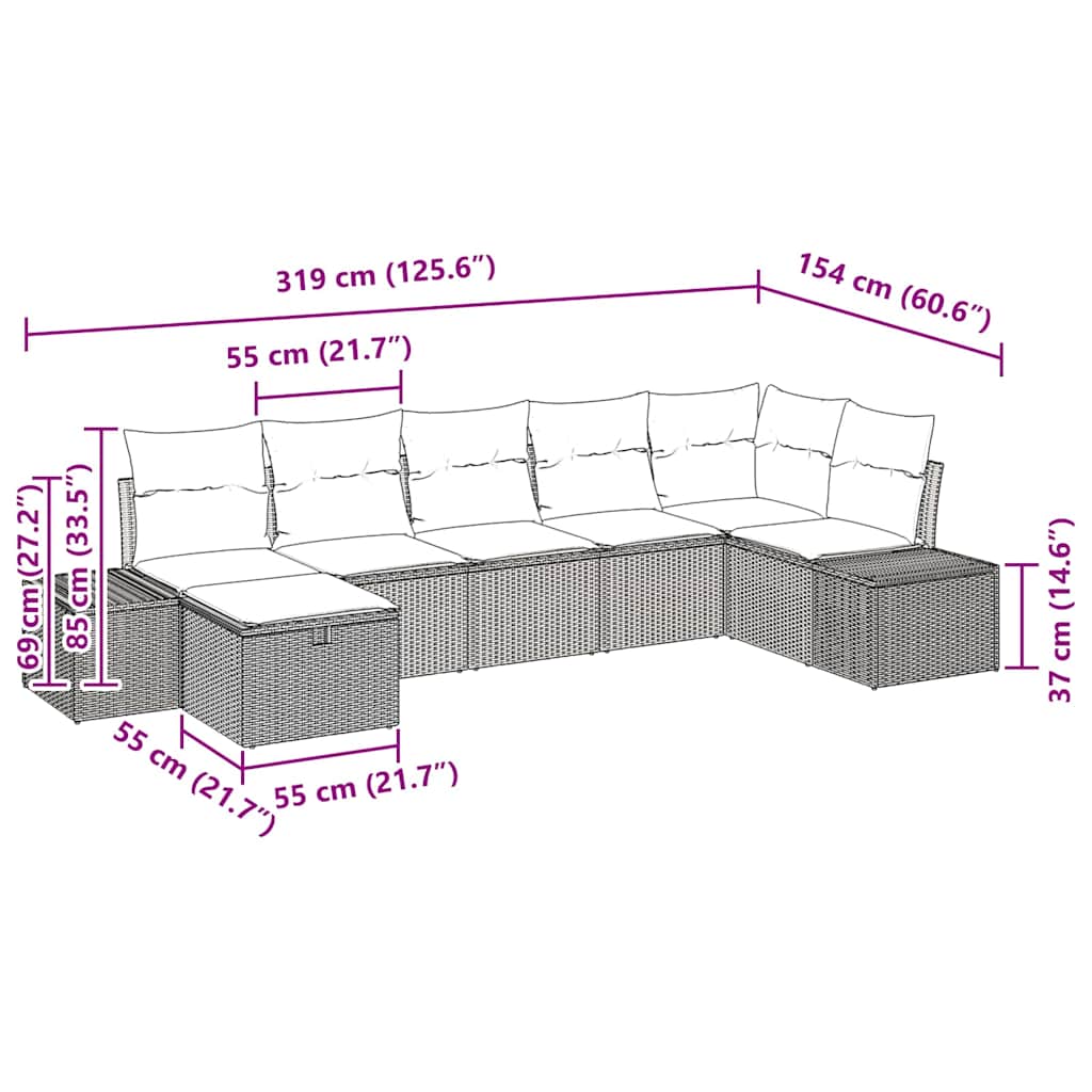 Bankstel met kussen 8 pcs poly rattan