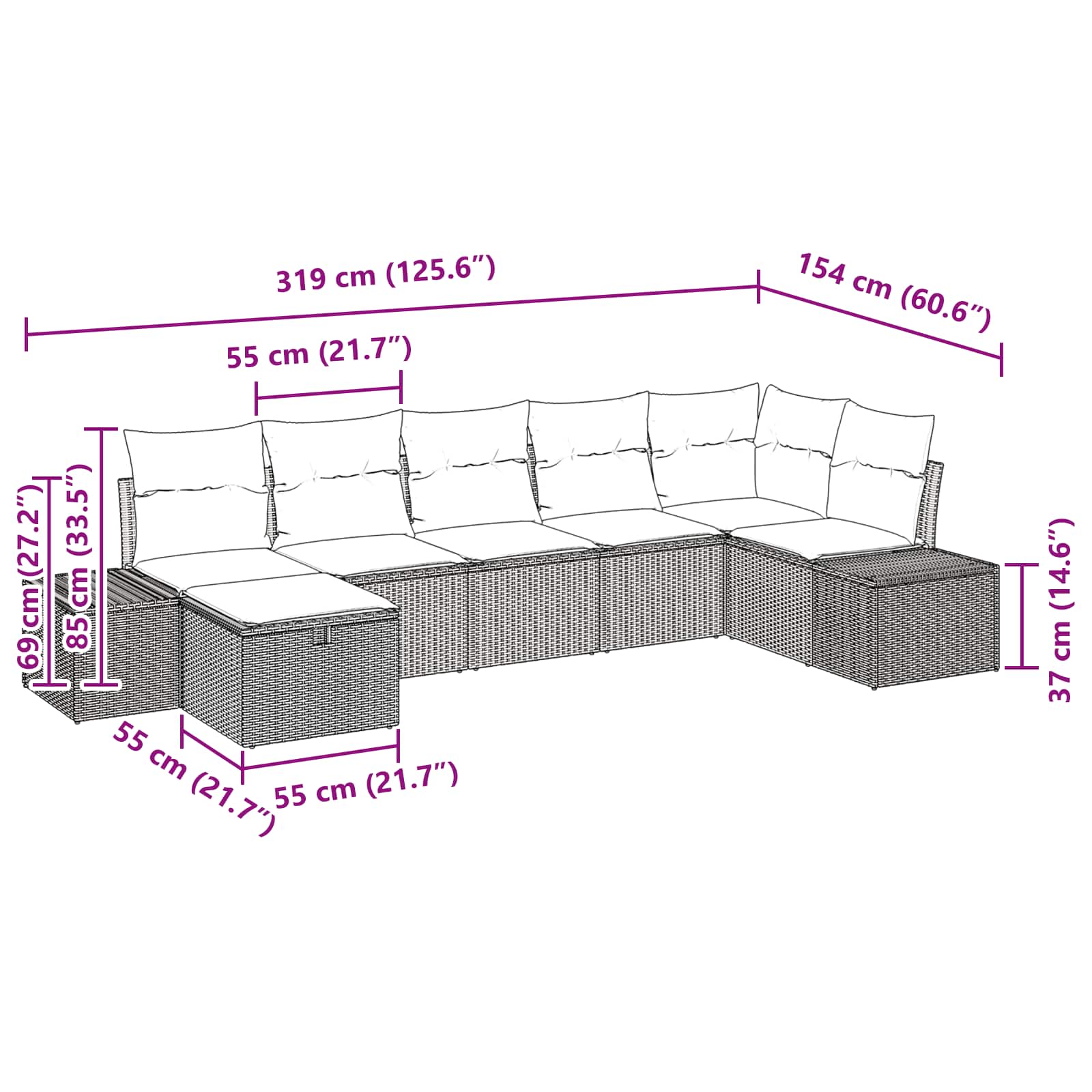 Bankstel 4 st poly rattan