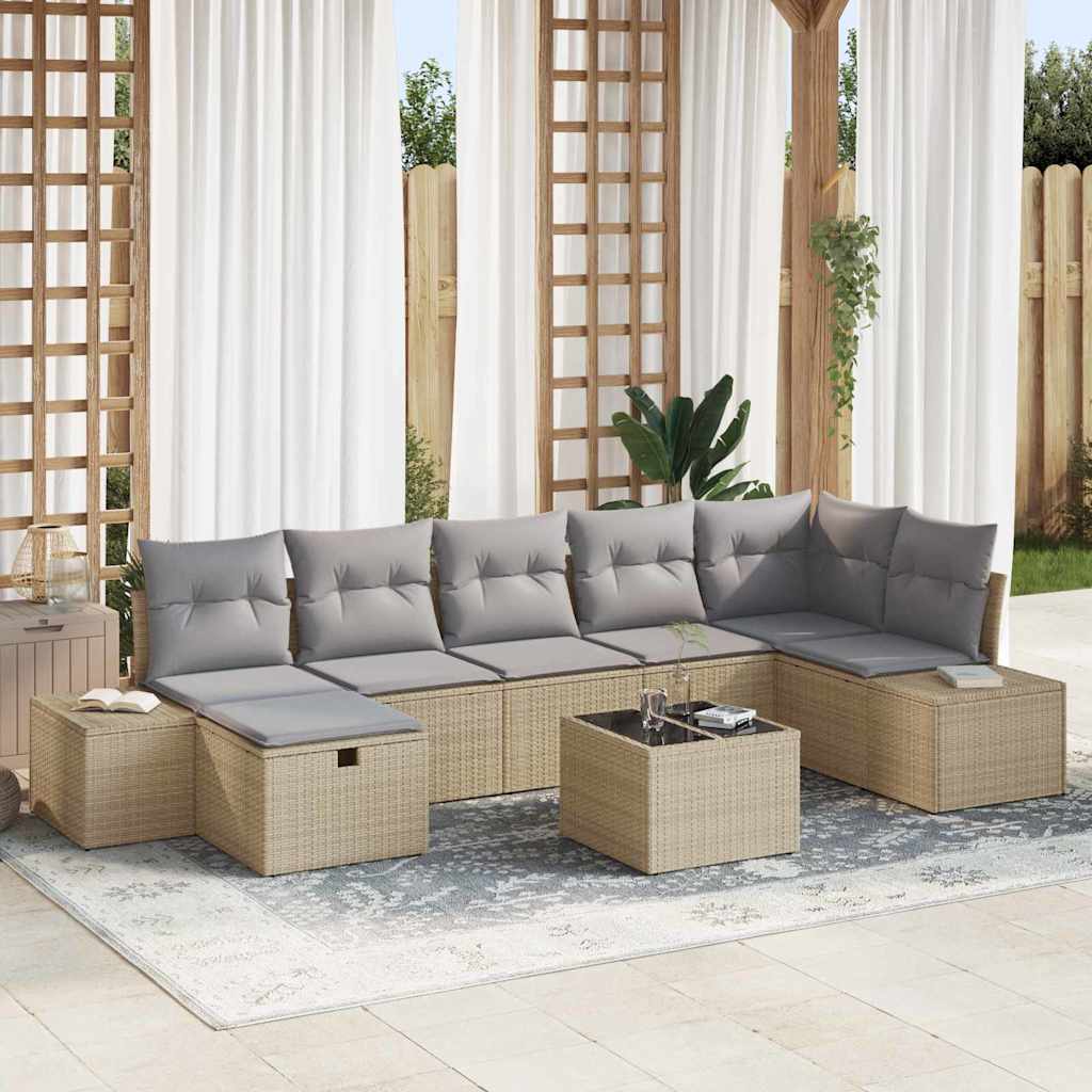 Bankstel met kussen 7 pcs poly rattan