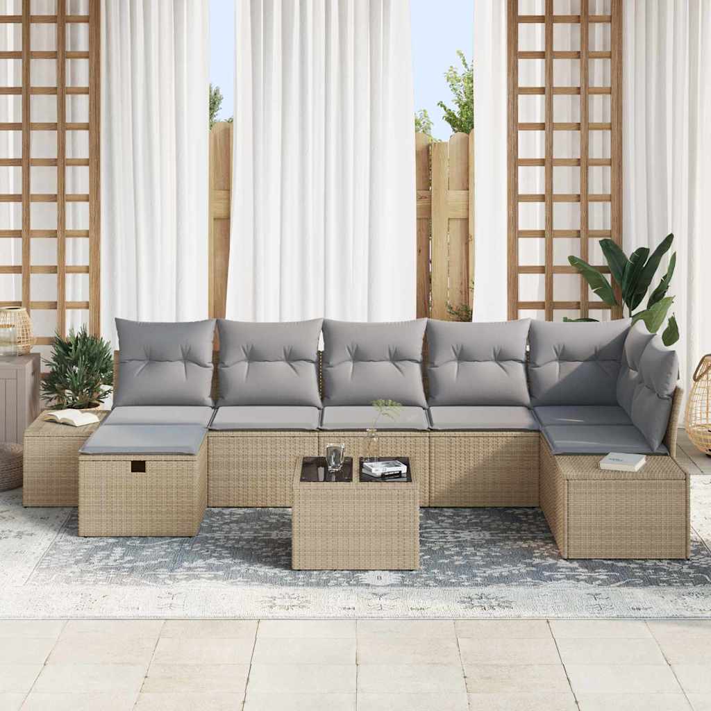 Bankstel met kussen 7 pcs poly rattan