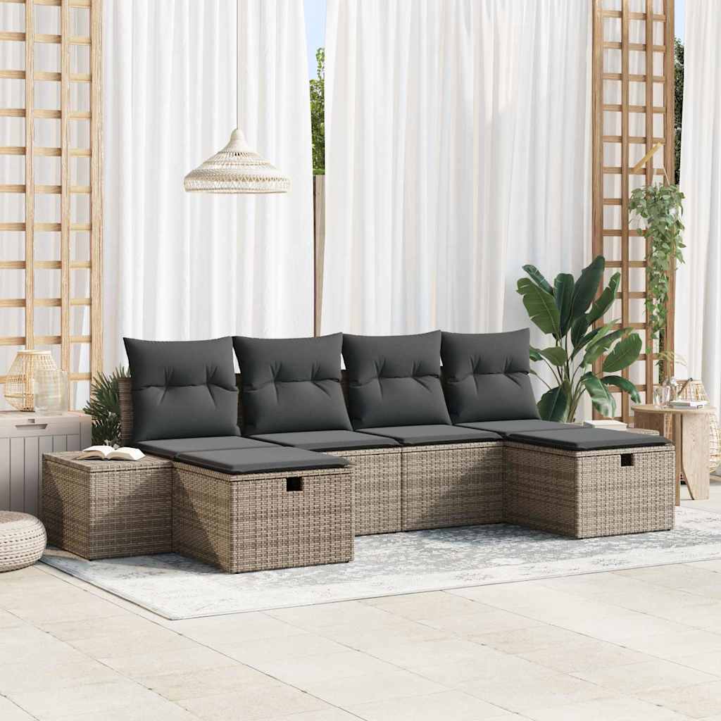 Tuin Sofa Set 6 st Grijs poly rattan