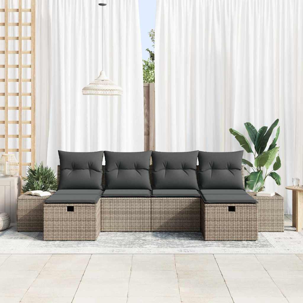 Tuin Sofa Set 6 st Grijs poly rattan