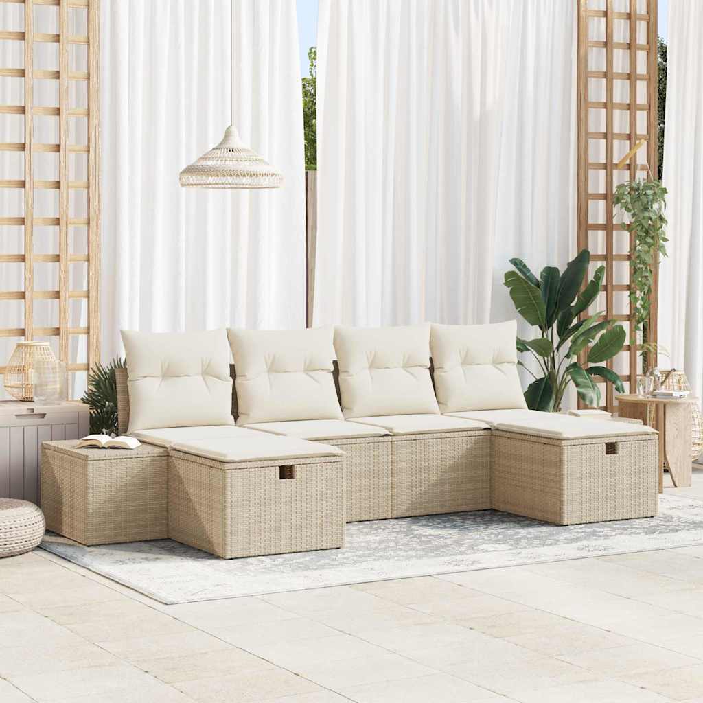 Tuin Sofa Set met kussen met opslag 6 pcs Beige poly rattan