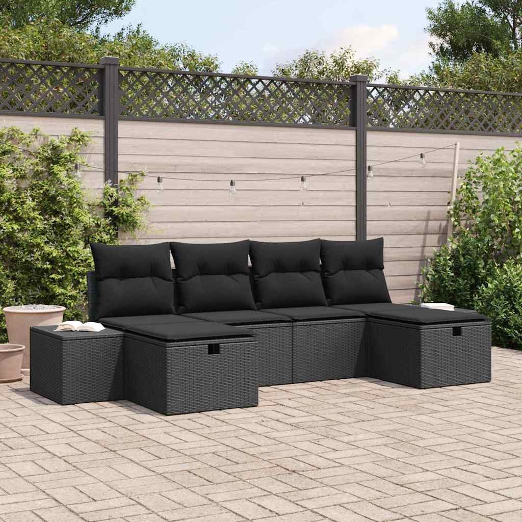 Tuin Sofa Set 6 st Zwart poly rattan
