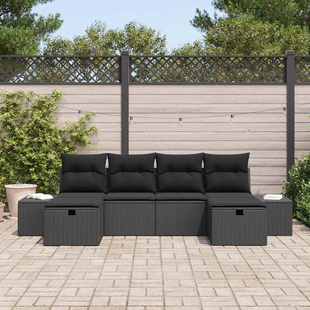 Tuin Sofa Set 6 st Zwart poly rattan
