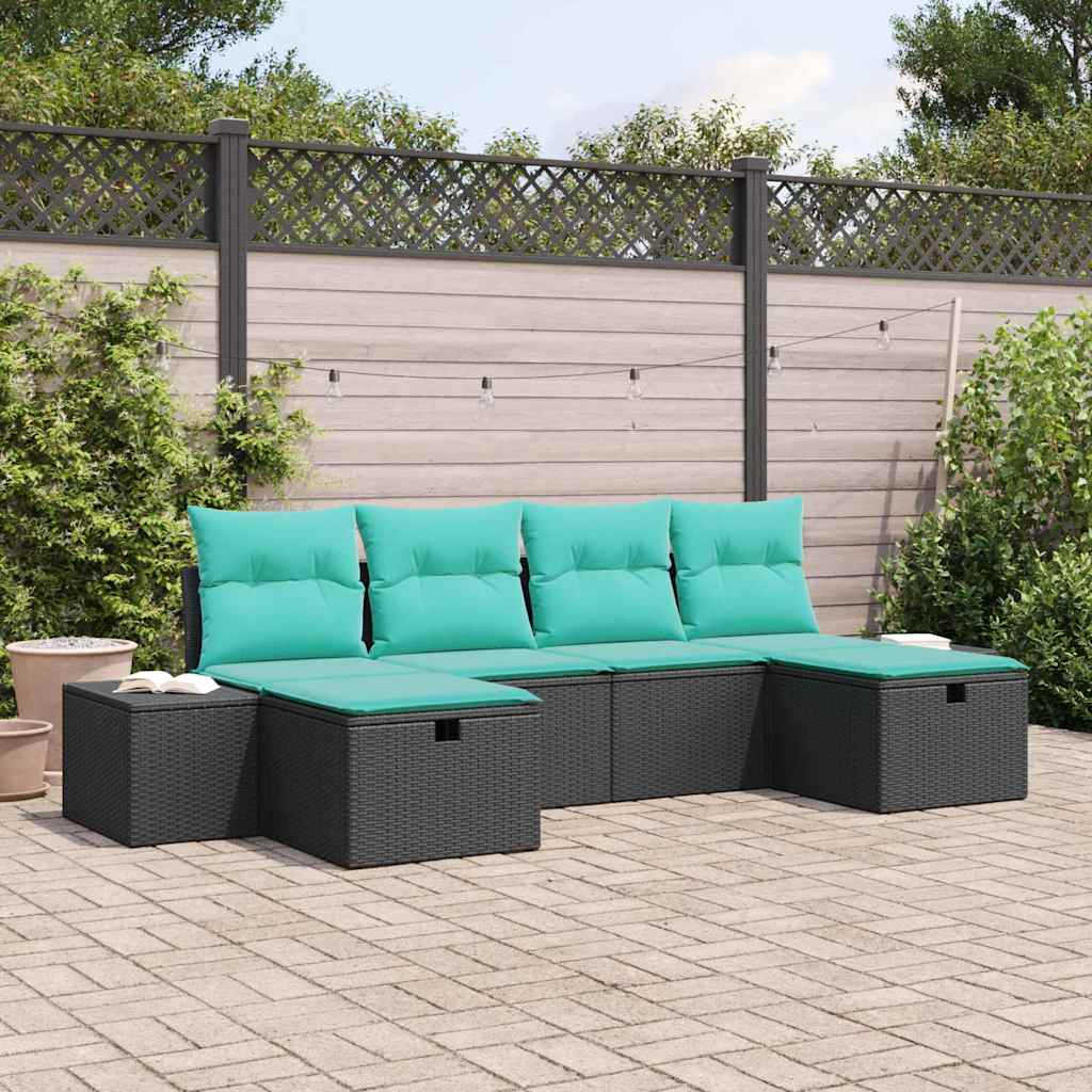 Tuin Sofa Set 6 st Zwart poly rattan